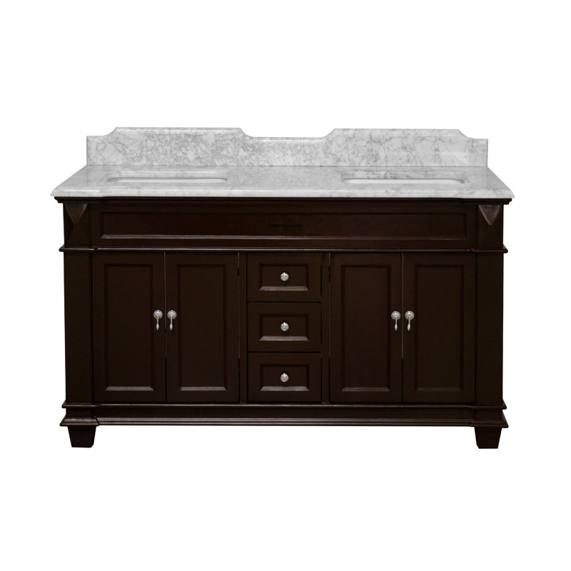 Ensa 60'' Double Bathroom Vanity with Top, Chocolate, Carrara Marble