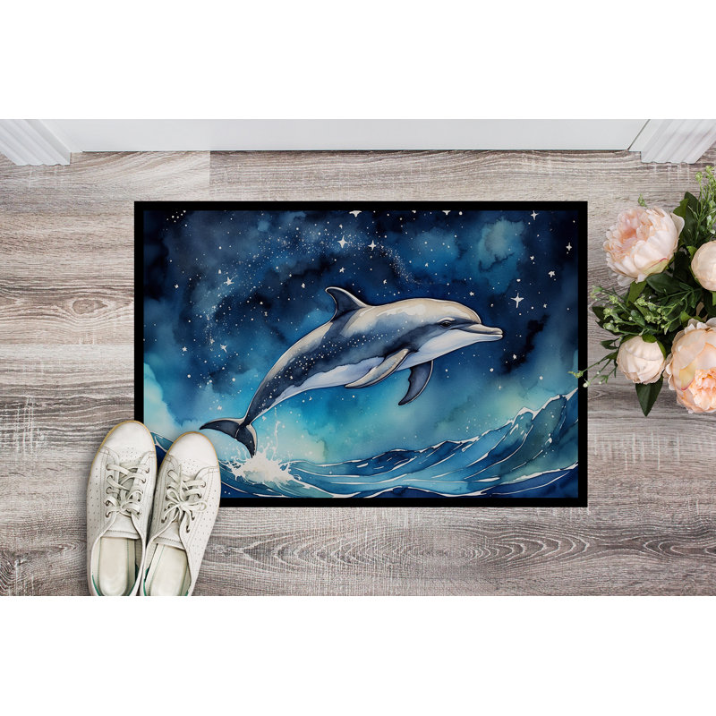 Paillasson Dolphin in a Starry Sea, L 18 po x L 27 po