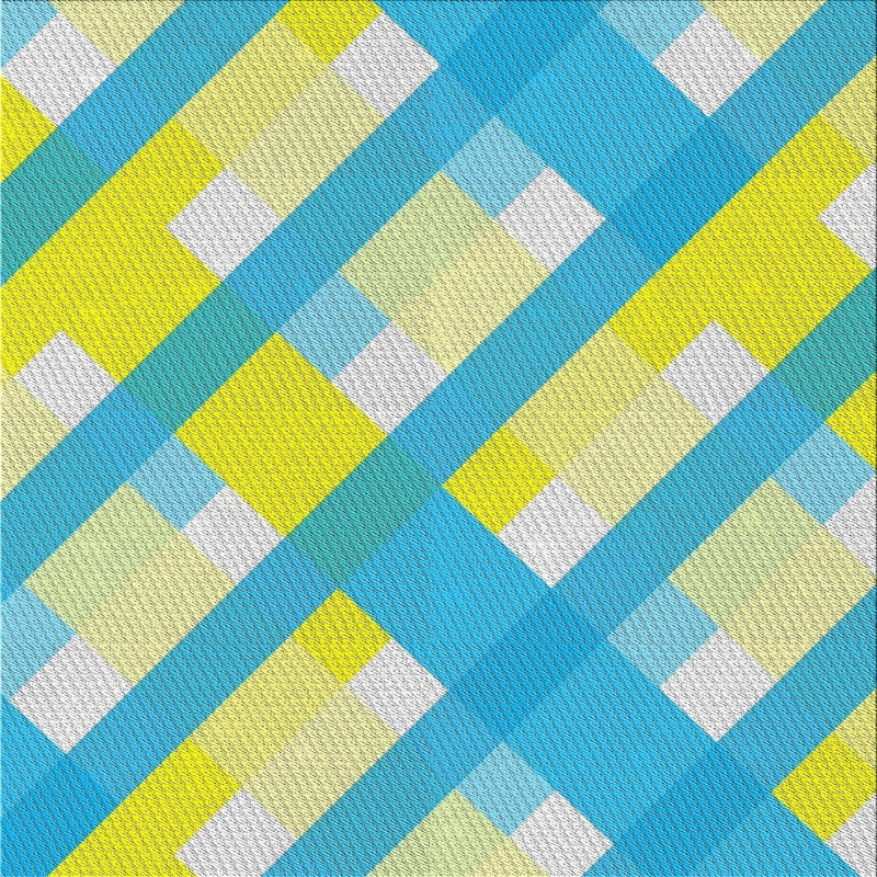 Tapis bleu/jaune tissé à la machine, Carré 6 pi