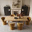Ensemble de table de salle à manger extensible avec table en placage de bois véritable et chaises pivotantes rembourrées à 360 °-144070904-144070905