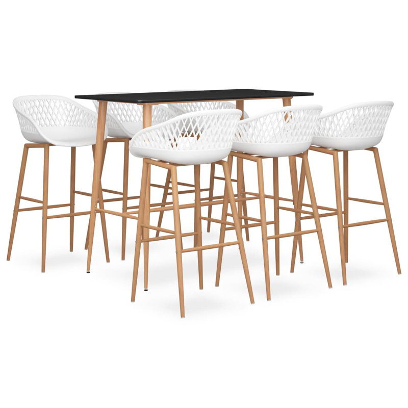 Barna Dining Set, White/Brown, Black