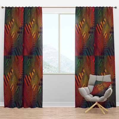 Grungy Geometric abstract in Green, Yellow and Blue - Modern Velvet Curtain - 1 panel