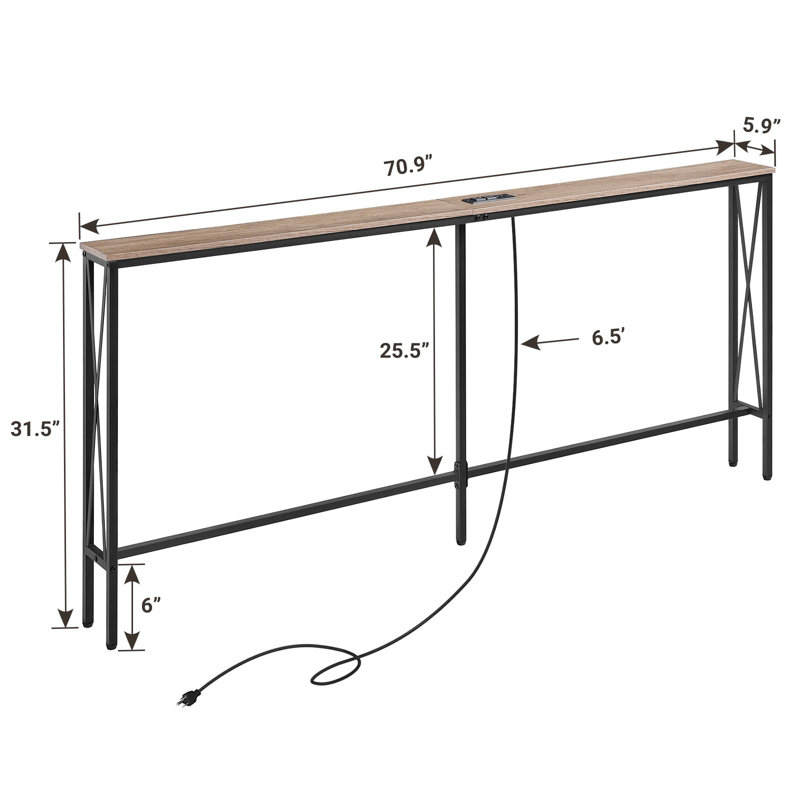 Console Table - Space-Saving Sofa Table With Built-In Outlets & USB Ports, 5.9"D X 70.9"W X 31.5"H, Ideal For Living Room