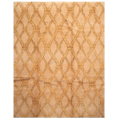 Tapis transitionnel tibétain doré en laine noué à la main 8 pi 2 po x 9 pi 9 po