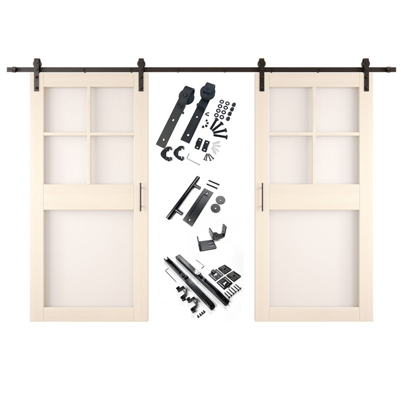 Portes de grange non assemblées et finies en verre givré 40 po x 84 po à 5 lumières Homacer Double Tinsmith Grey