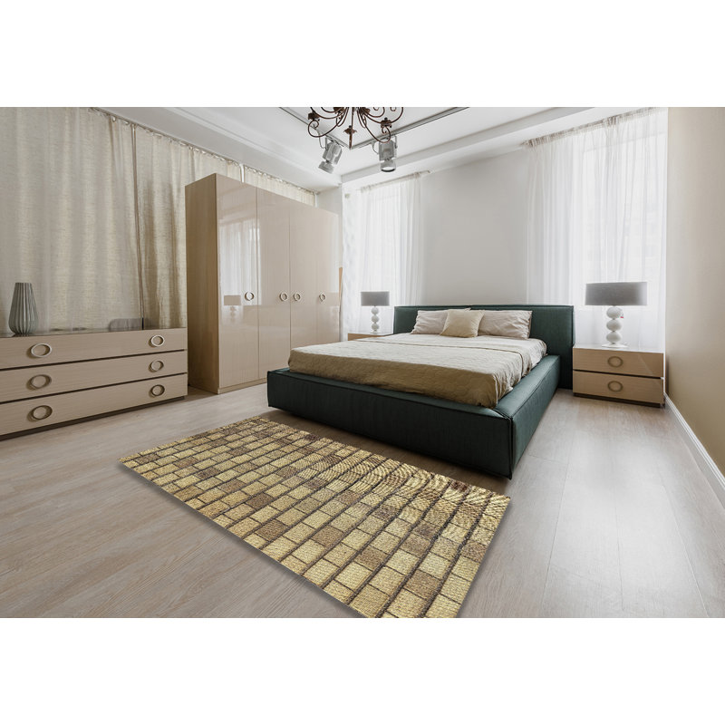 Tapis olive à motif géométrique Schacht, Rectangle 5 pi x 7 pi