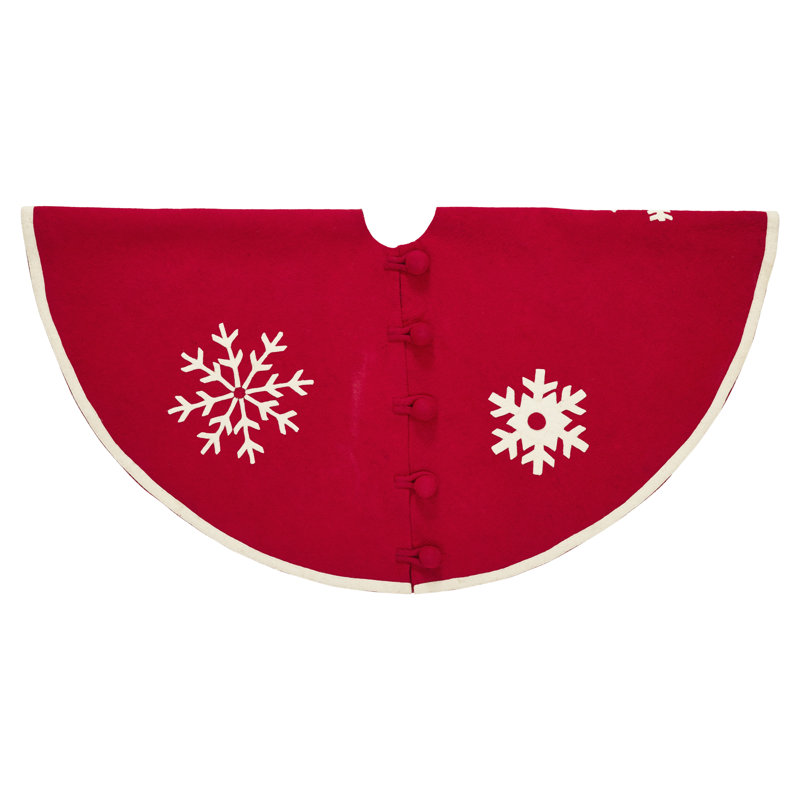 Handmade Red and White Felt Christmas Tree Skirt with Snowflakes