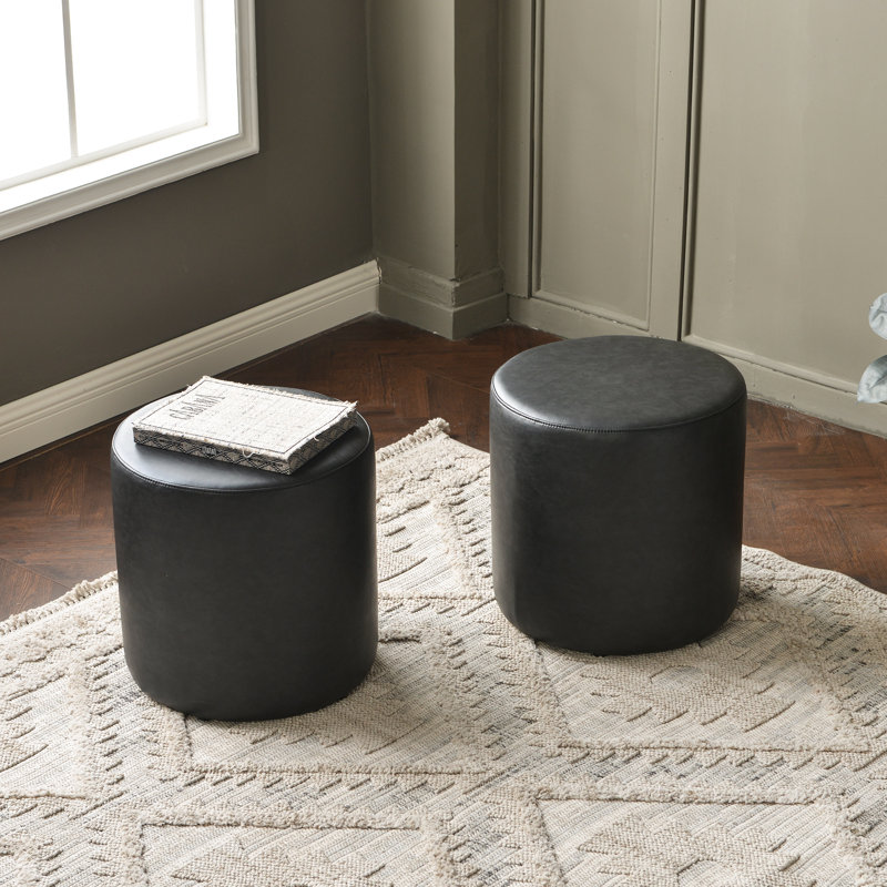Ensemble de 2 repose-pieds ronds 18 po en similicuir, Noir