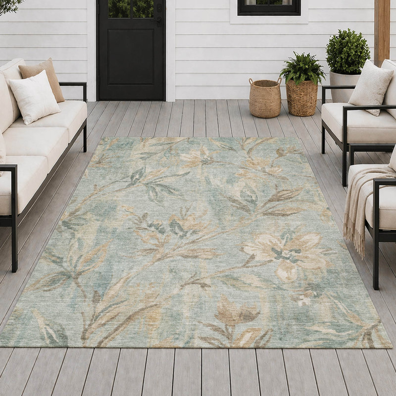 Tapis floral intérieur / extérieur lavable à la machine Chantille ACN2951, Spa, 10' x 14'