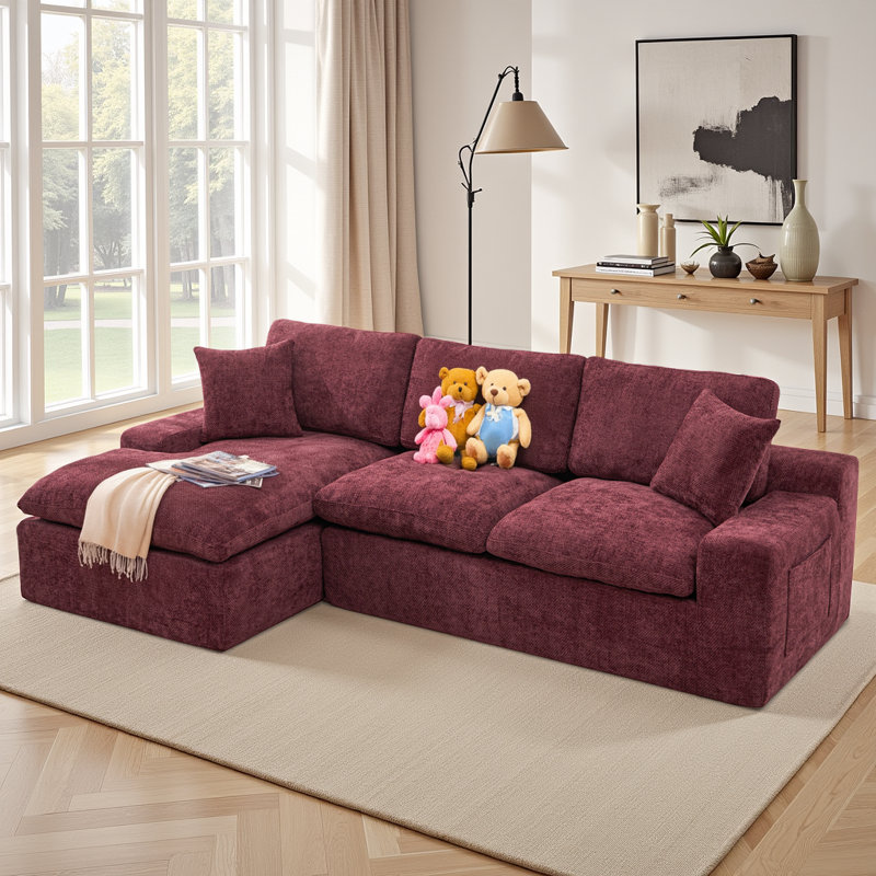 Canapé modulaire en L en chenille Boneless, Chenille rouge