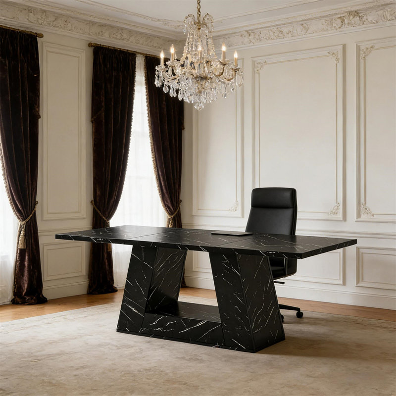 Spacious Executive Desk (Not Include Stools), Black