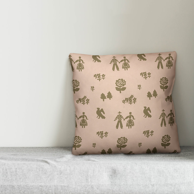 Housse de coussin Folk Forest, 16 po x 1 po, Rose
