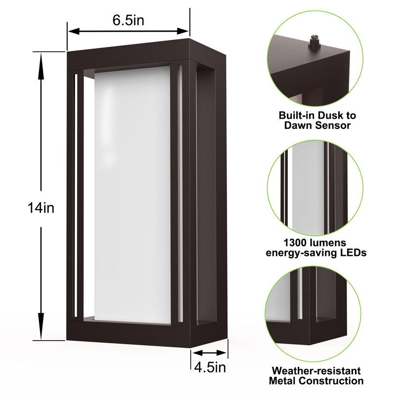 Chianna 14''H Dimmable LED Oil Rubbed Bronze Aluminum ETL Outdoor Wall Light with Dusk to Dawn, Oil Rubbed Bronze