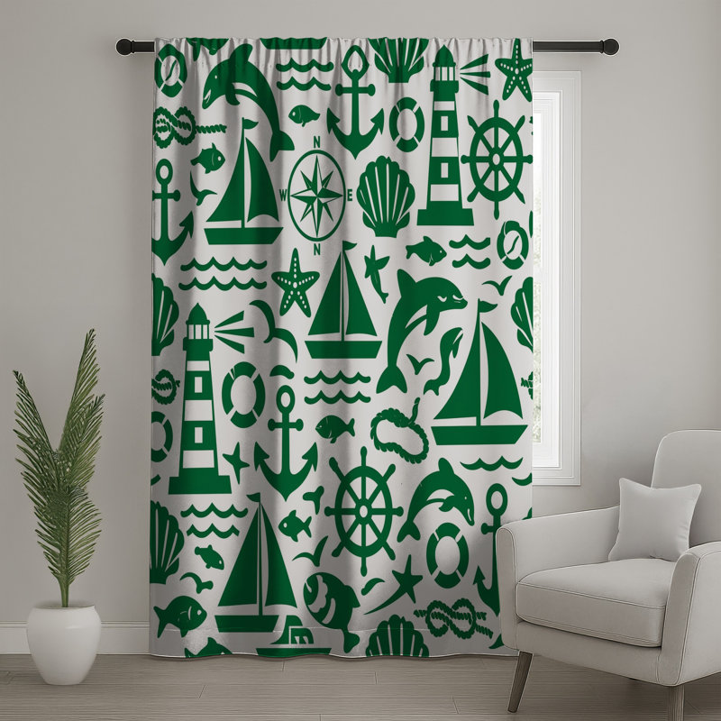 Rideaux de fenêtre verts, voilages et voilages à motif nautique - 1 panneau, 50" x 80" - 1 Panel, Blockout