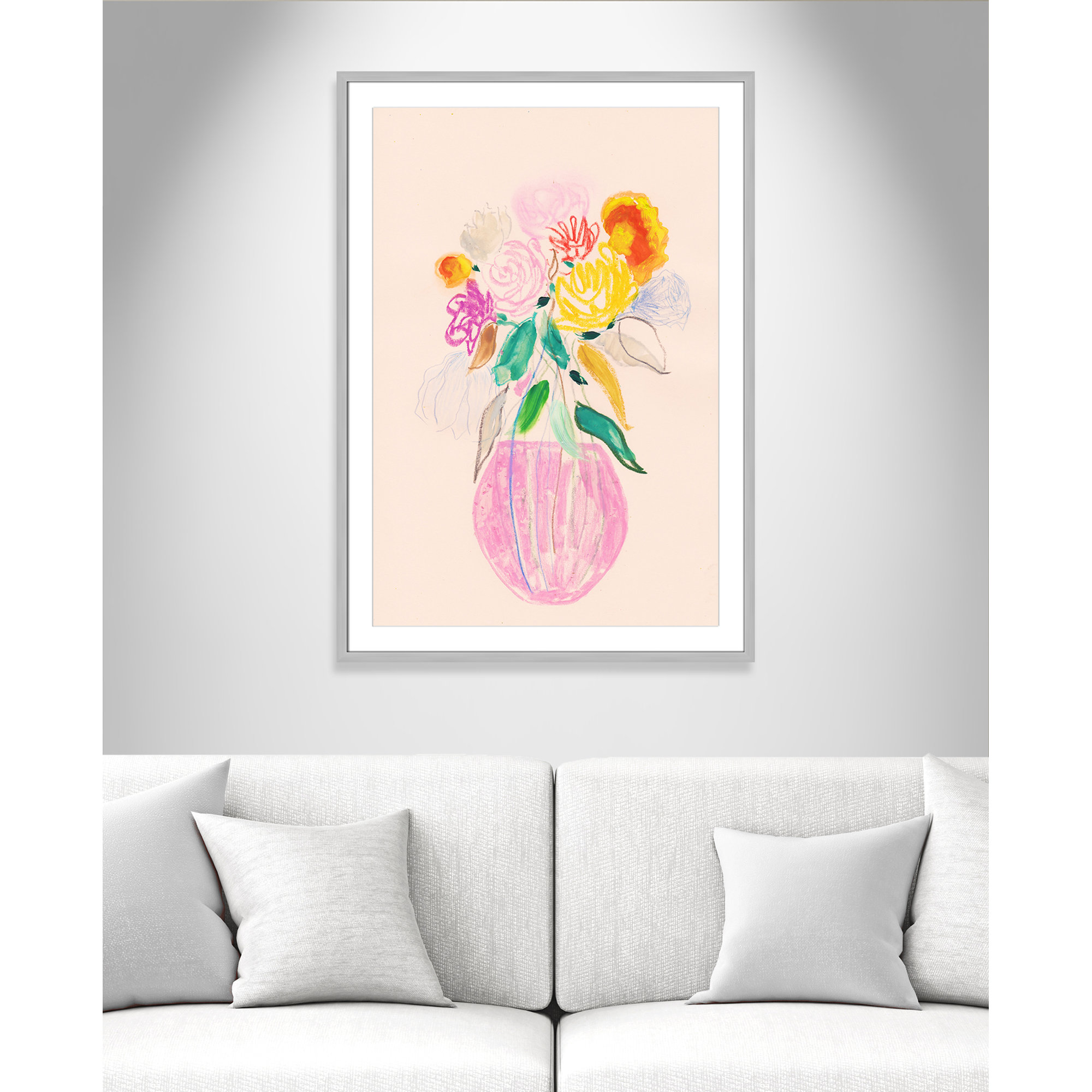 Simple Floral I Print by Bea Dina, Silver Single Picture Framed Paper, 41.5" H x 29.5" W x 1.25" D, White