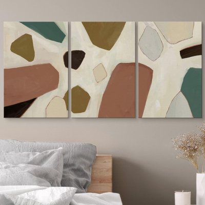Collage géométrique grunge, formes abstraites, décor bohémien rustique moderne sur toile, 3 pièces