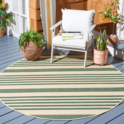 Tapis rayé beige / vert intérieur / extérieur Aiken