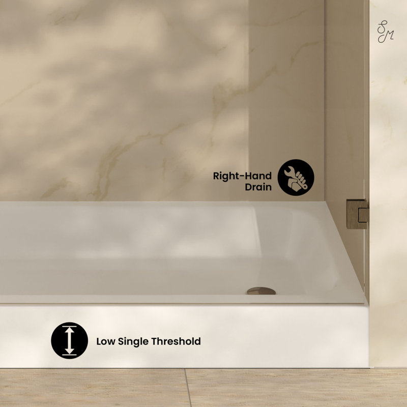 Voltaire 60 X 30 Shower Pan Base With Left Drain In Glossy, Right, White