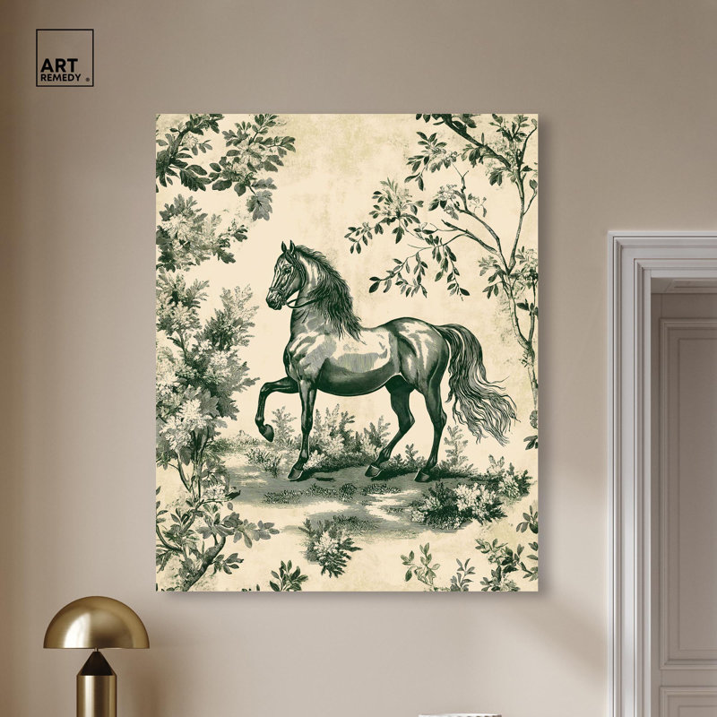 Equestrian Etching Canvas Glam Farmhouse Art by Art Remedy, 46" H x 37" W, Cadre doré