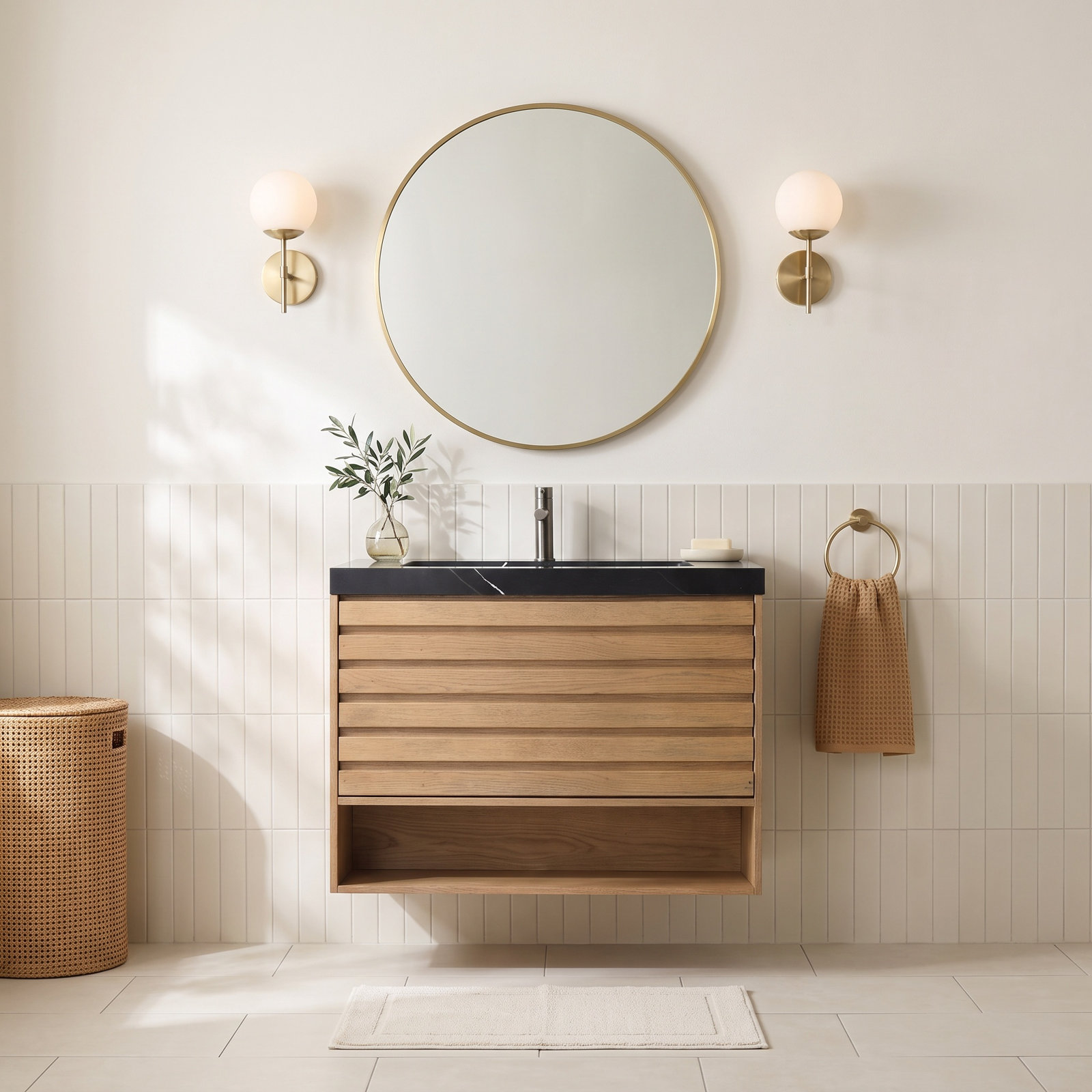 36" Cedar Bathroom Vanity, Tan, Black