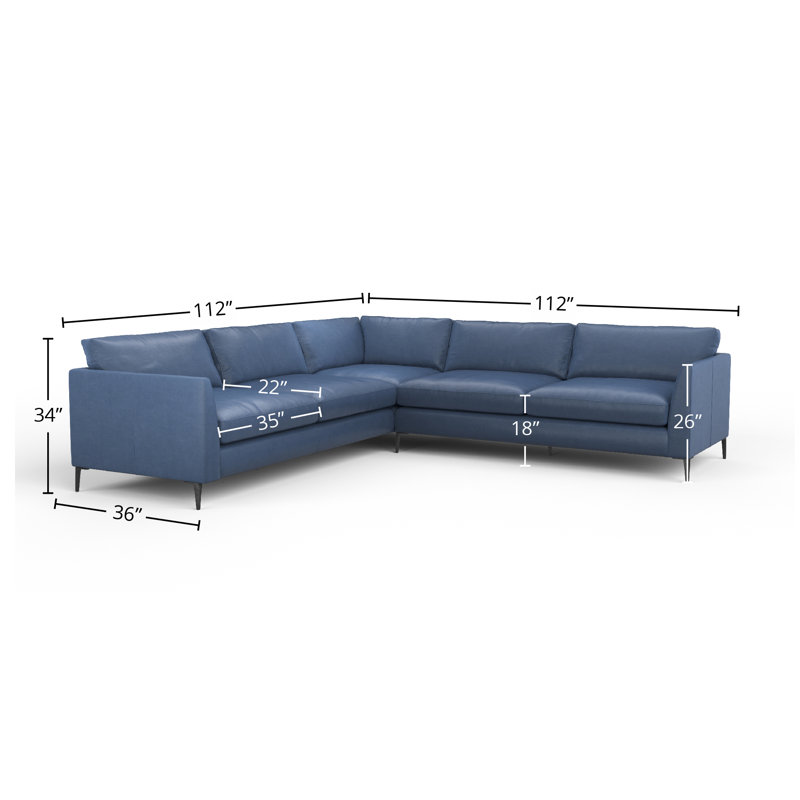 Portofino 2x2 100% Full Top Grain Leather Sectional, Paradise Ocean Genuine Leather