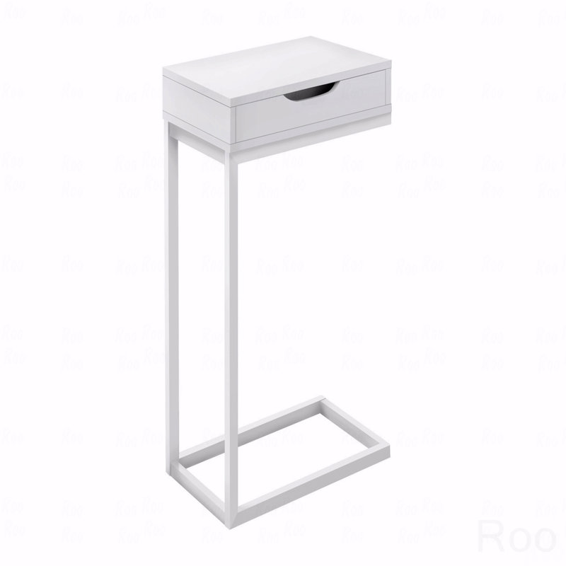 Table d'appoint, en forme de C, bout, côté, collation, tiroir de rangement, stratifié, métal, contemporain, moderne, Blanc