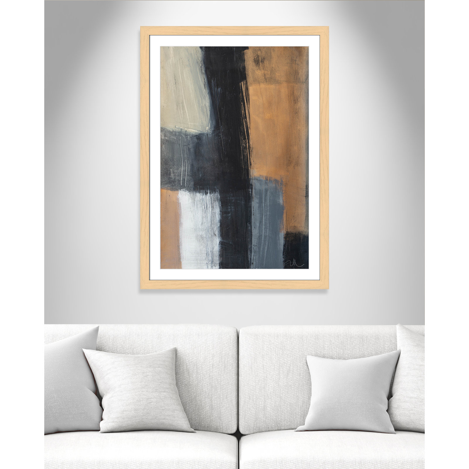 Calderon "Metallic Slate II" Print, 43" H x 31" W x 1.25" D, Natural Cube Frame Matted