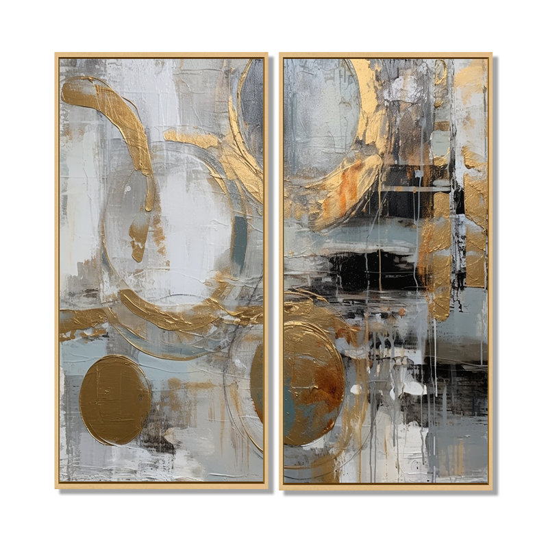 Simplicité radicale dorée et grise II - impressions sur toile dorées, H 40 po x l 40 po, Impression encadrée flottante