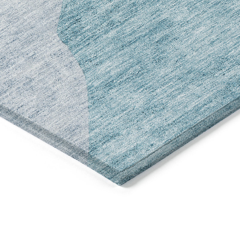 HomeRoots 3' X 5' Teal Blue Artichoke Green And Blue Abstract Washable Indoor Outdoor Area Rug