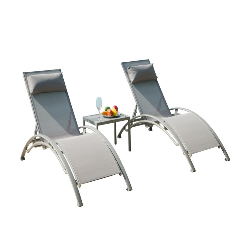 Outdoor Adjustable Backrest Leisure Recliner (Set of 2 Chairs with Table), Grey