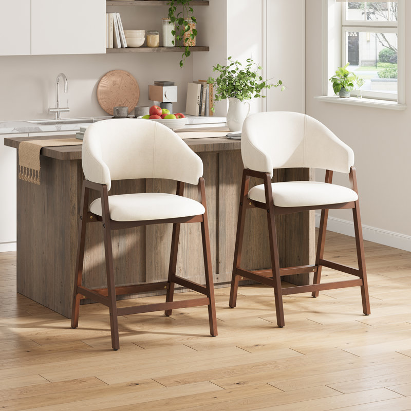 Upholstered Solid Wood Bar Stool Counter Stool, 4, Beige