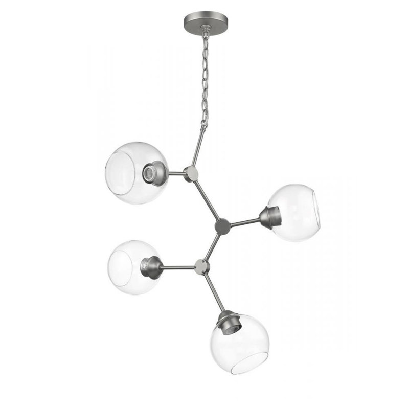 Lustre linéaire spoutnik moderne 4 lumières Fuiloro, Nickel satiné