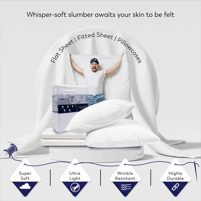 Ultra-Soft & Wrinkle-Resistant Microfiber Sheet Set, Full Sheet Set + 2 Standard Pillowcases, Navy
