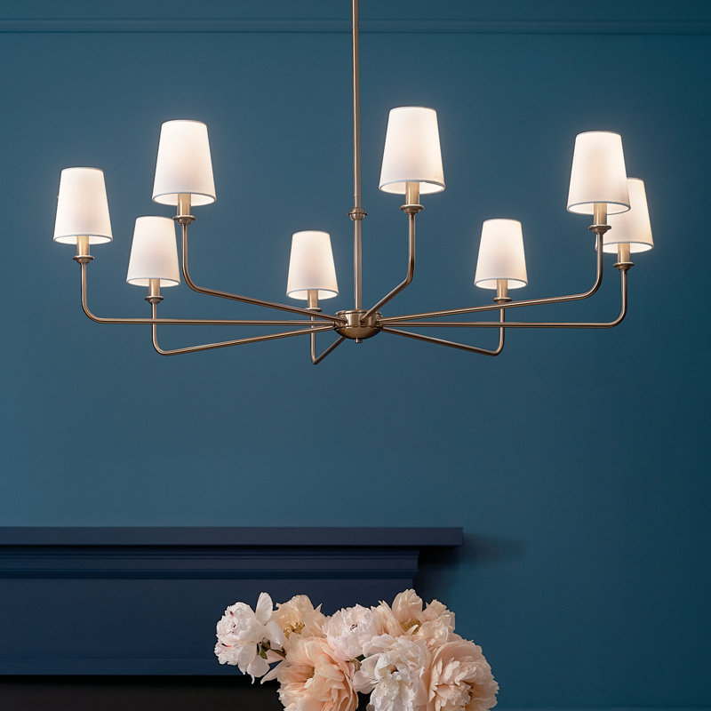 Kichler Pallas Brushed Natural Brass 8-Light Chandelier with Fabric Shades, Gold