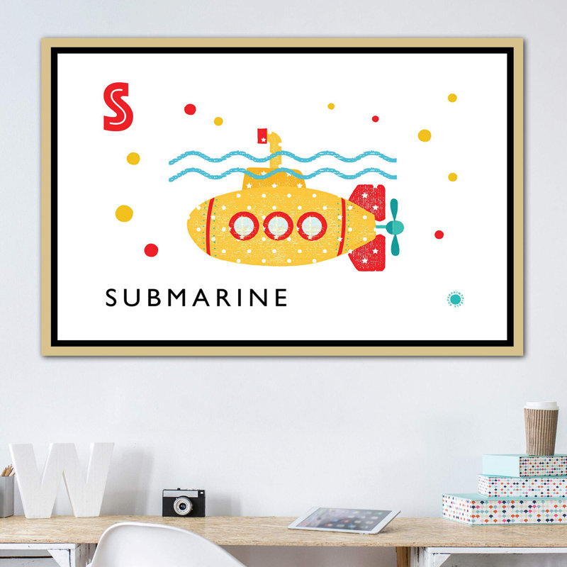 S Is For Submarine - Imprimé, Toile encadrée d'or, Pas de tapis, H 40 po x l 60 po x 1,5 po