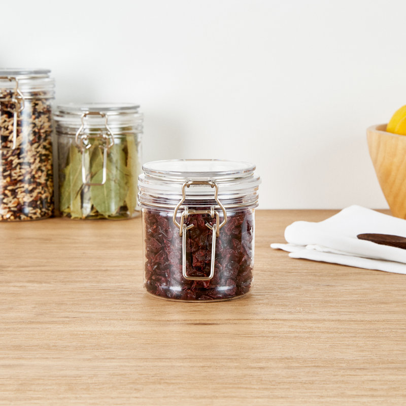 Articles de restaurant-Met Lux 15 pots Mason, 20 pots de rangement hermétiques avec couvercles - joint en caoutchouc, bouche large, contenants ronds en plastique transparent, durable, pour la cuisine et le garde-manger des aliments secs en vrac