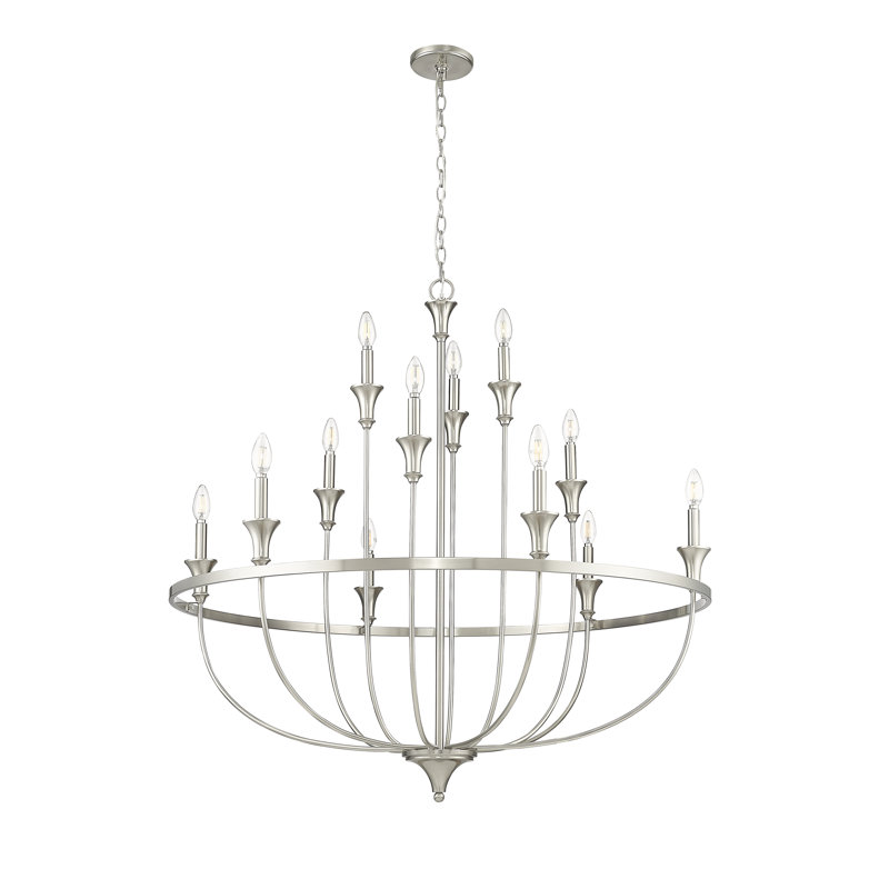 Lustre classique / traditionnel à 12 lumières de 40,2 po de style bougie Emery, Nickel brossé