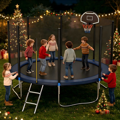 Trampoline de cour arrière de 10 pi avec filet de sécurité et panier de basketball, trampoline d'extérieur robuste pour enfants et adultes - utilisation récréative