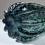 Hand-blown gradient glass vase with ruffled edges, sculptural vase, art glass table vase.