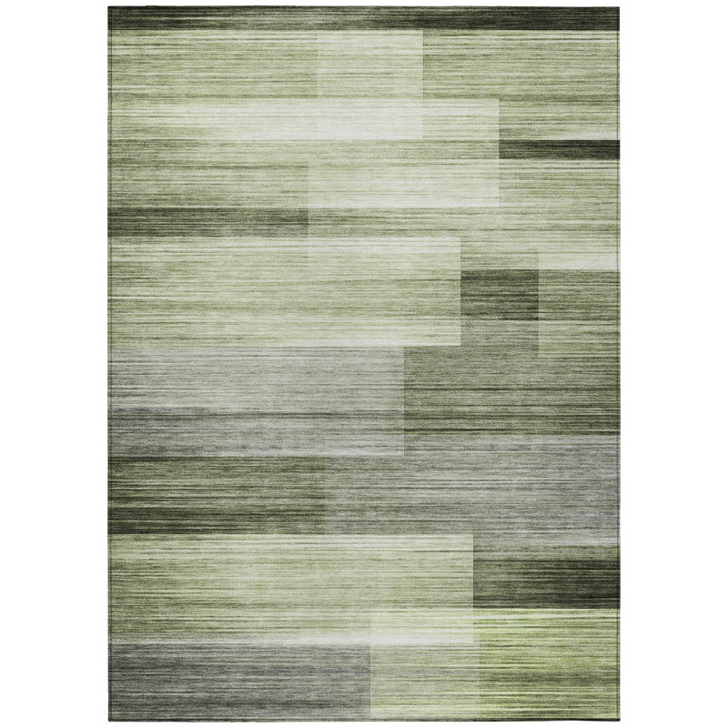 Tapis extérieur lavable rayé vert et ivoire 3 pi x 5 pi