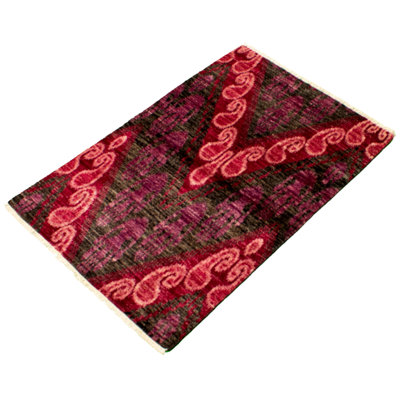 Tapis rouge foncé en laine noué à la main de conception unique 4 pi 1 po x 6 pi 2 po Raadhiya