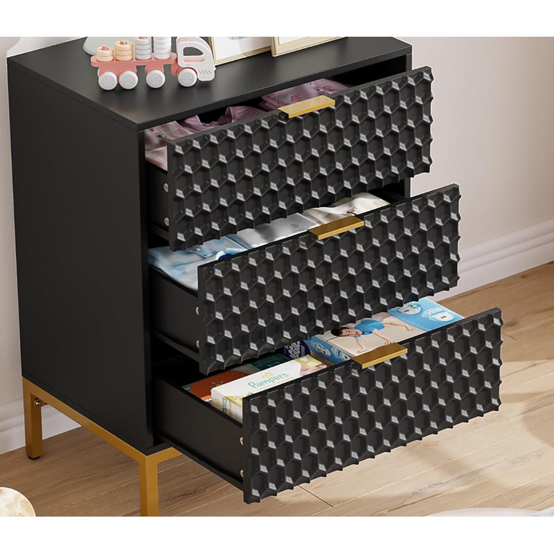 Iron 60 cm W Chest of 3 Drawers, Black