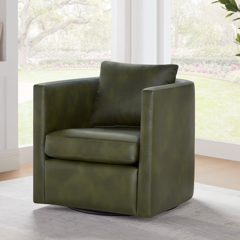 Fauteuil demi-tonneau pivotant Riona Midnight, Polyester vert et polyuréthane