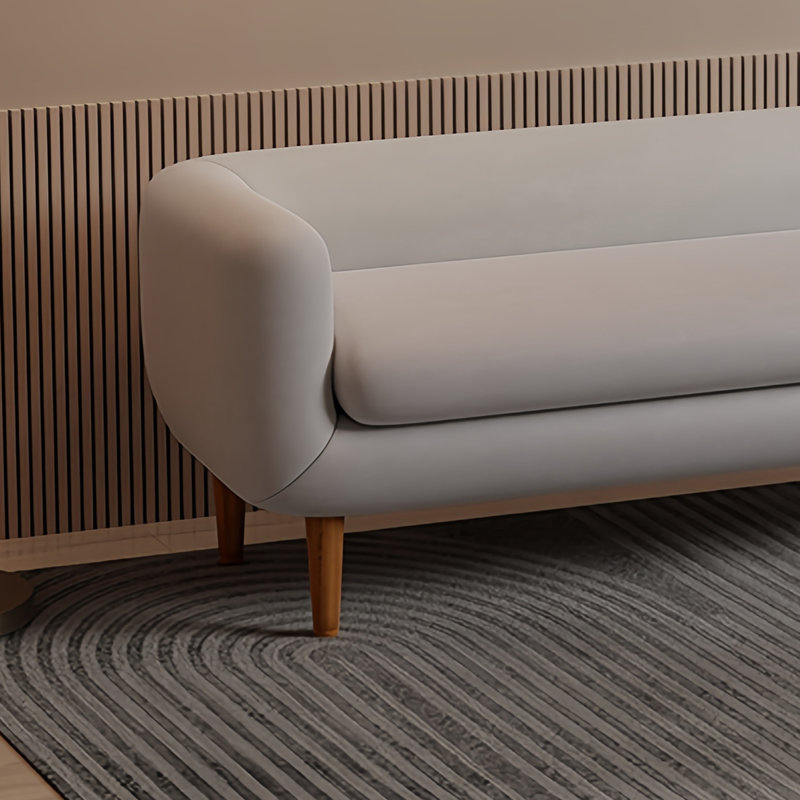 Banc rembourré en cuir de microfibre Modern Simplicity, Blanc cassé