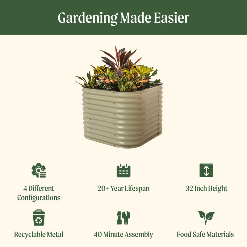Classic 32" Tall 4 In 1 Modular Metal Outdoor Raised Garden Bed, Pearl White