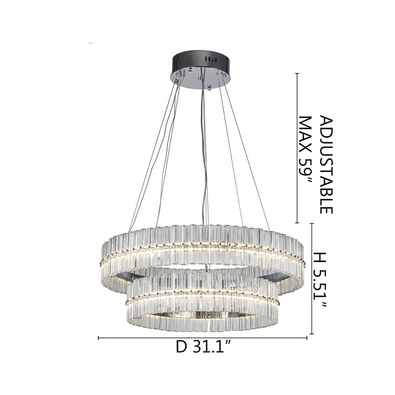 Lustre en fer chromé à DEL avec tiges en cristal transparent