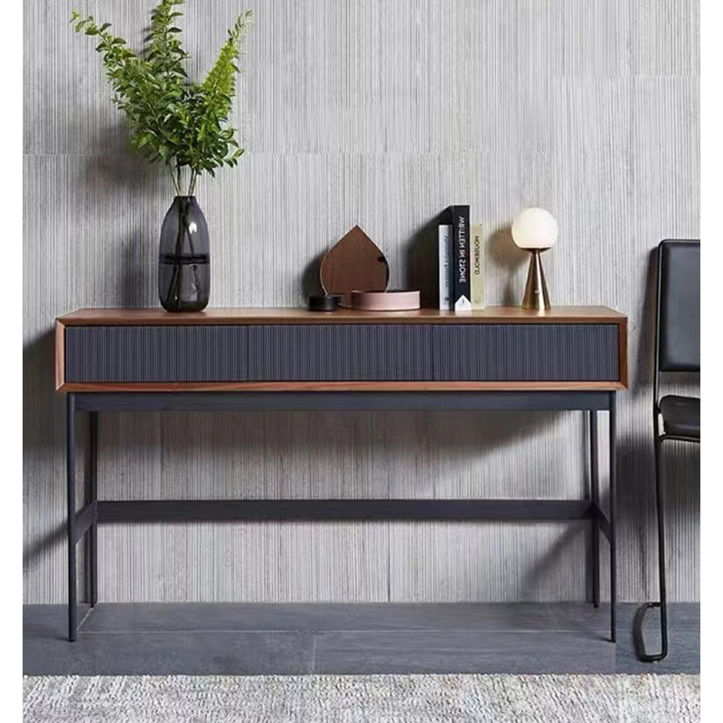 Console cannelée ultra-brillante pour décor de vestibule contemporain, H 33,46 po x l 47,24 po x P 13,78 po
