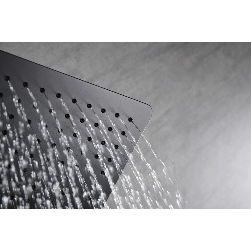 Pomme de douche ultra-mince - Douche à pluie haute en acier inoxydable 304 avec buses autoportantes, noir mat, cascade classique