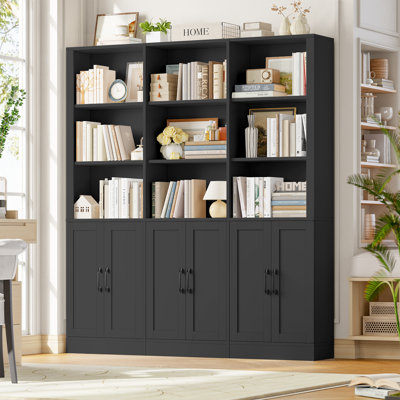 70.1"H x 63"W Wide Triple 5-Tier Storage Bookcase With with 3-Tier Open Shelves and 3 Double-door Cabinets  | Tall Storage Cabinet for Home & Office Organization