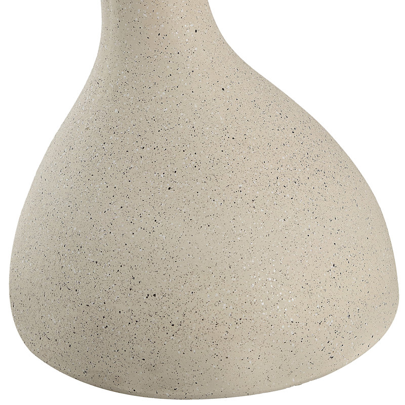 Boracay 19.75" Modern Sculptural Polyresin Indoor/Outdoor Accent Side Table & Stool, Weather-Resistant Pedestal for Patio or Garden, Cream Terrazzo